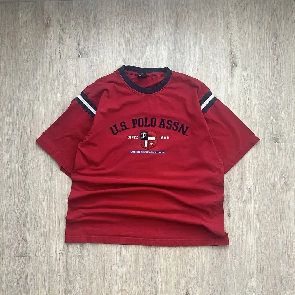 Vintage Y2K U.S. Polo Assn. T-Shirt Mens XL Red Black Graphic Logo 2000s